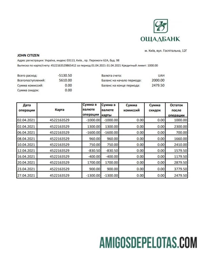 Ukraine Oshadbank Excel Pdf amostra